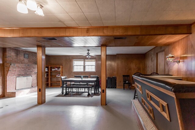 basement with wood walls