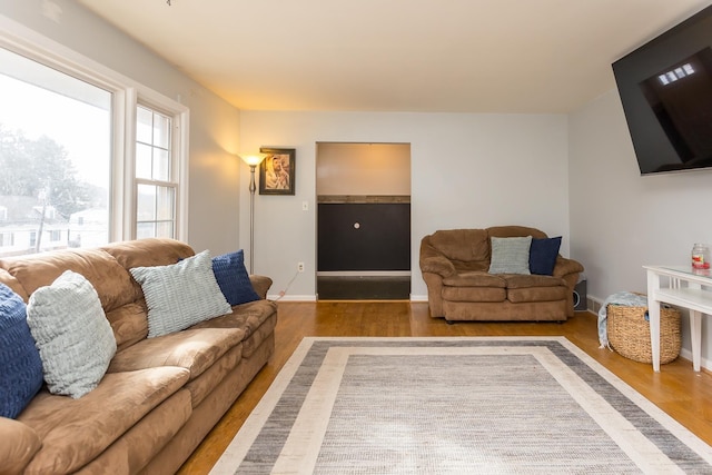 living room with hardwood / wood-style flooring