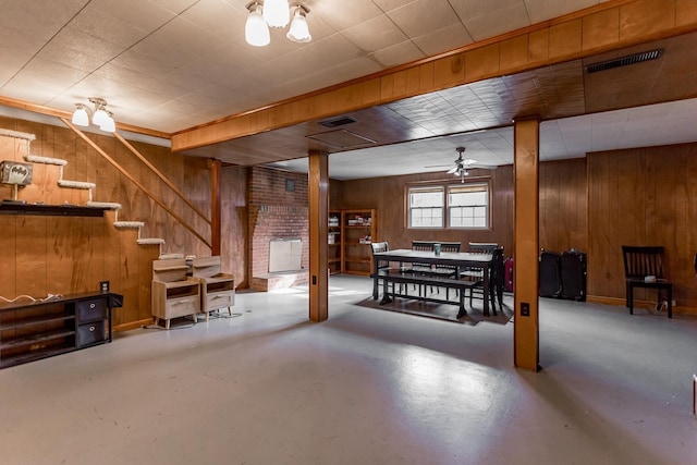 basement with wooden walls