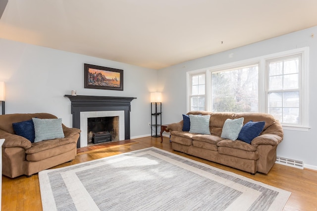 living room with light hardwood / wood-style flooring