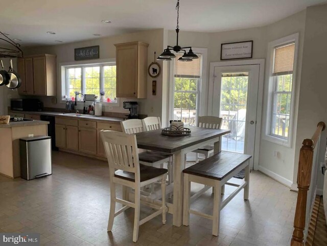 dining space with sink and plenty of natural light