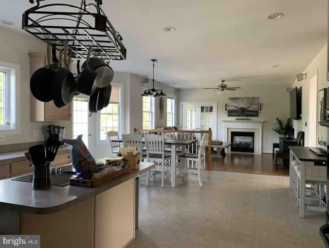 kitchen featuring ceiling fan and black electric stovetop