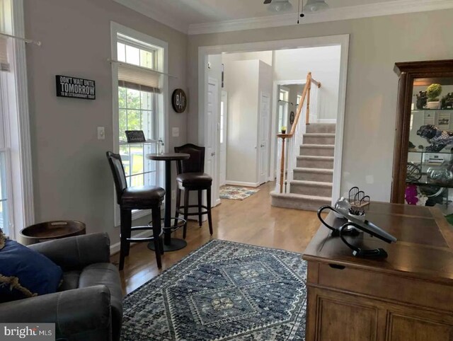 interior space with crown molding and hardwood / wood-style flooring