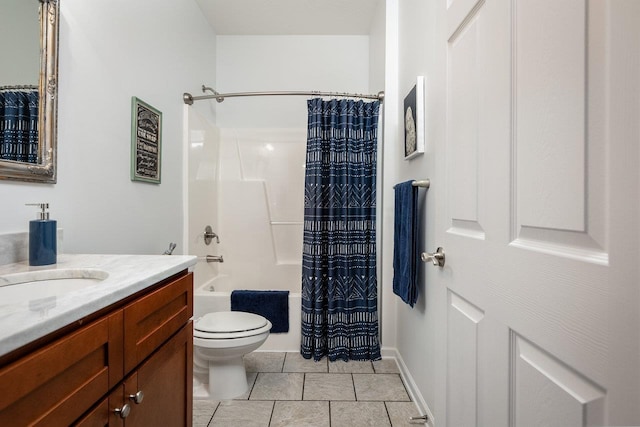 full bathroom with vanity, tile patterned floors, shower / bath combo, and toilet