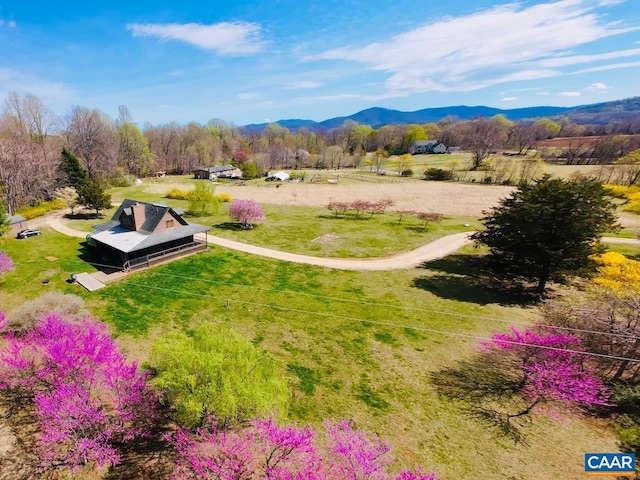 birds eye view of property with a mountain view