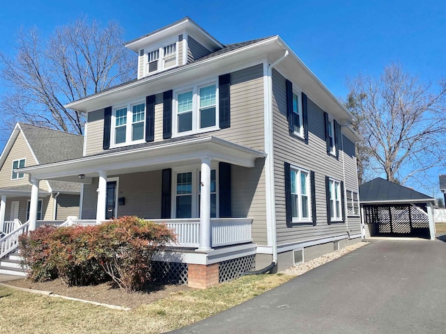 view of property exterior with covered porch