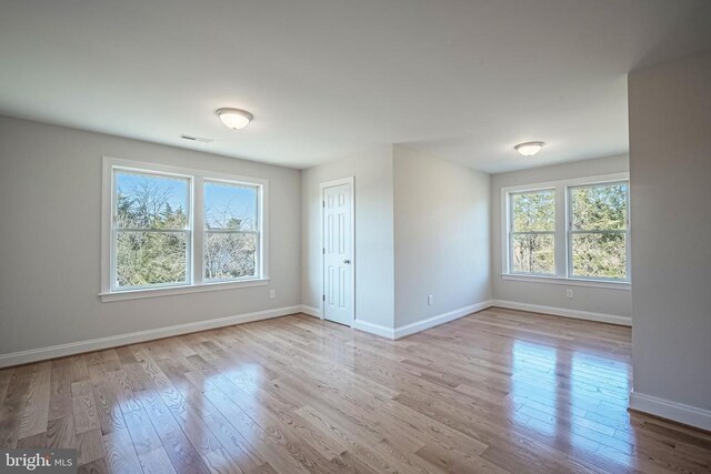 empty room featuring a healthy amount of sunlight and light wood-type flooring