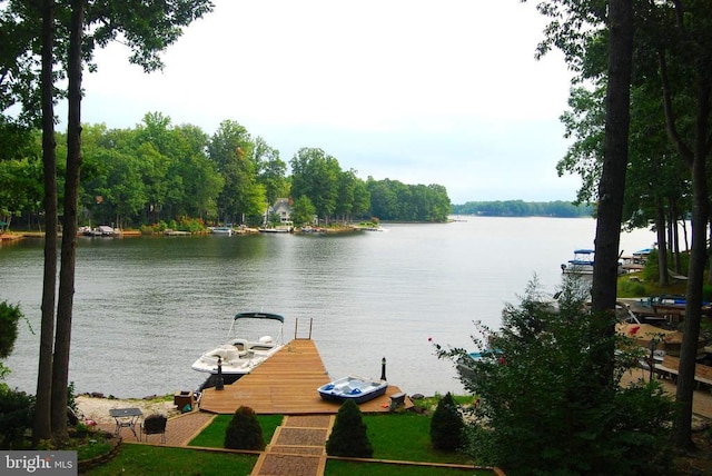 view of dock with a water view