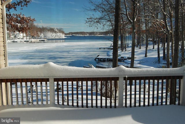 exterior space with a water view