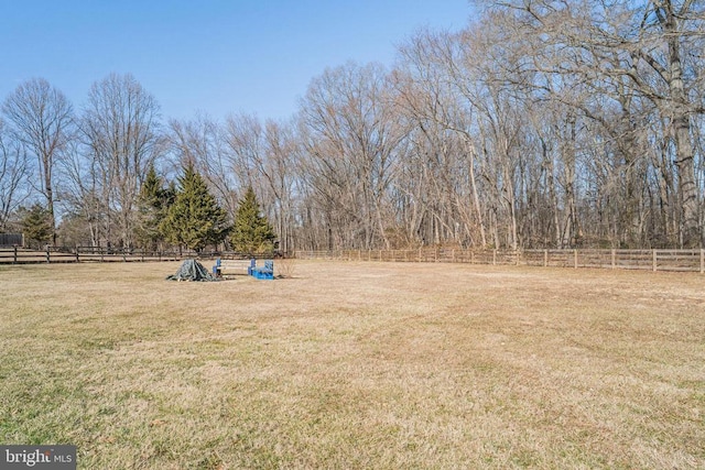 view of yard featuring a rural view and fence