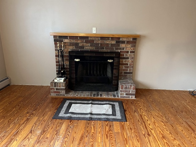 details featuring hardwood / wood-style flooring and a fireplace