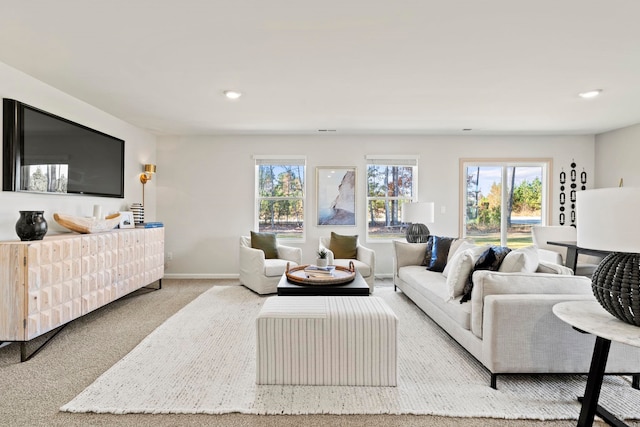 carpeted living room featuring a wealth of natural light