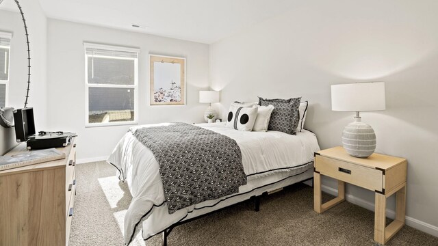 bedroom with multiple windows and carpet floors