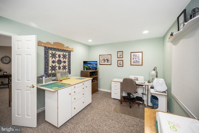 office area with recessed lighting and baseboards