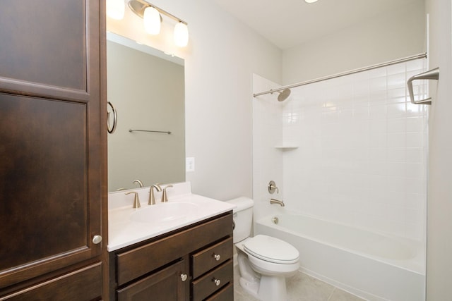 full bathroom with tile patterned flooring, vanity, tub / shower combination, and toilet