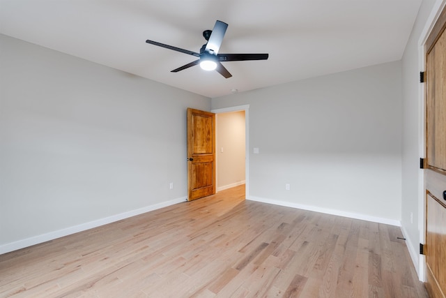 unfurnished bedroom featuring ceiling fan and light wood-type flooring