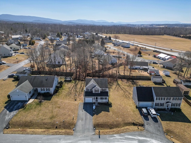 aerial view featuring a residential view and a mountain view