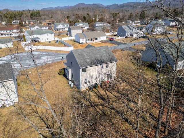 birds eye view of property featuring a residential view and a mountain view