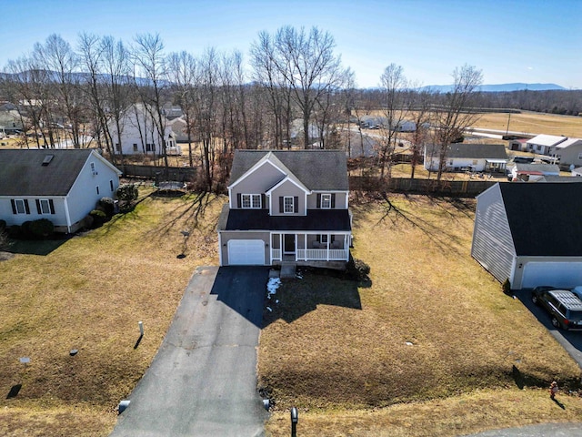 aerial view with a residential view and a mountain view