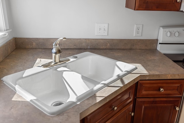 details featuring white range with electric cooktop and a sink