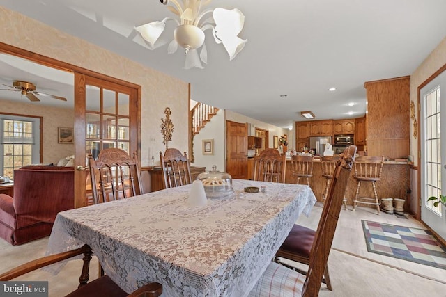 dining area featuring ceiling fan