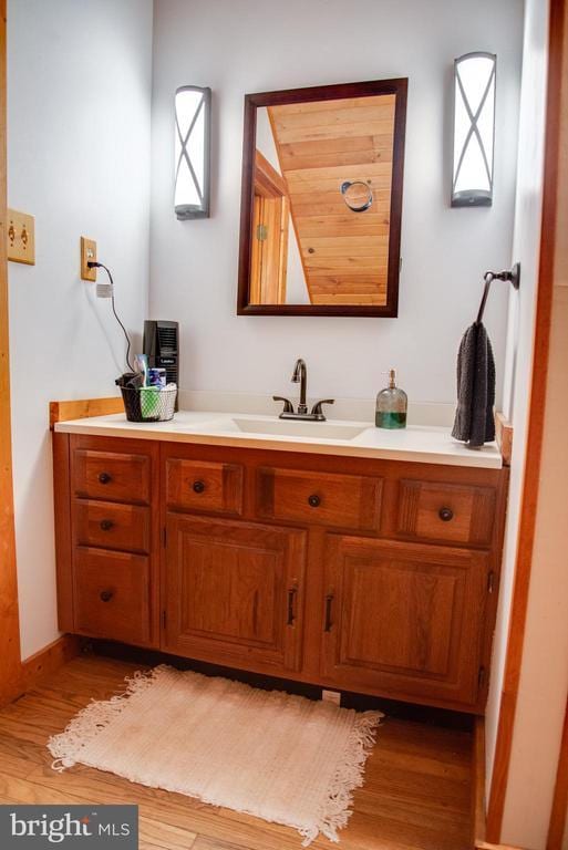 bathroom featuring wood finished floors and vanity