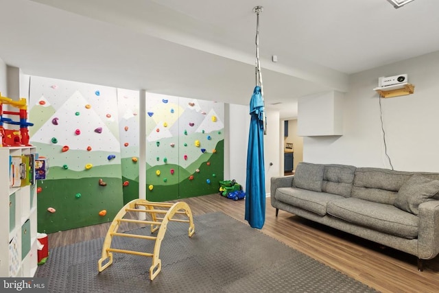 recreation room featuring wood finished floors
