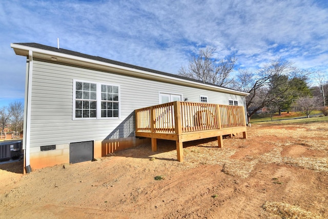 back of house with crawl space and a wooden deck