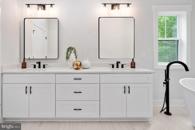 full bathroom featuring plenty of natural light, a sink, and double vanity