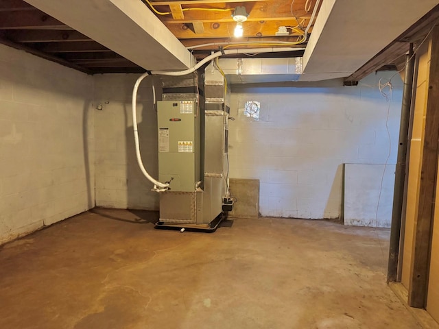 basement with heating unit