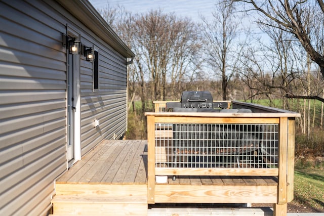 deck with an outbuilding