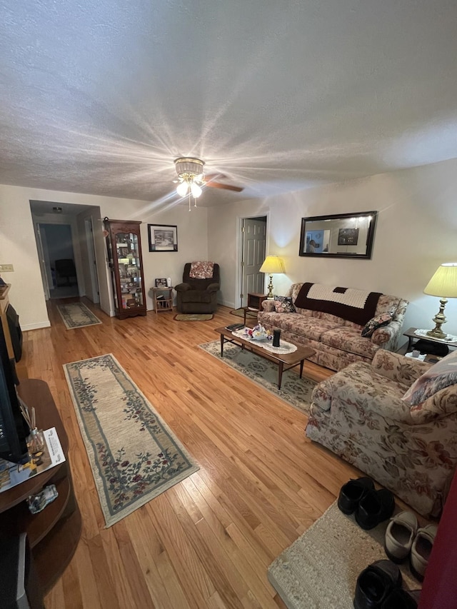 living room featuring hardwood / wood-style floors and a textured ceiling