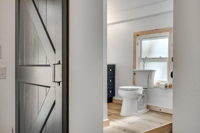 bathroom featuring wood-type flooring and toilet