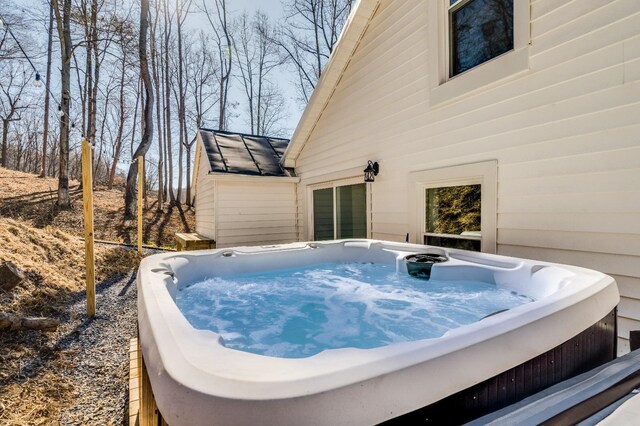 view of patio featuring a hot tub