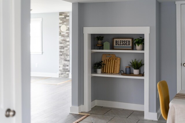 details with built in shelves and baseboards