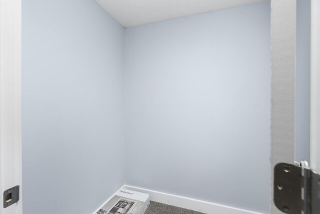 clothes washing area featuring carpet floors and baseboards