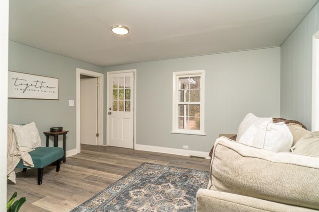 living room with hardwood / wood-style flooring