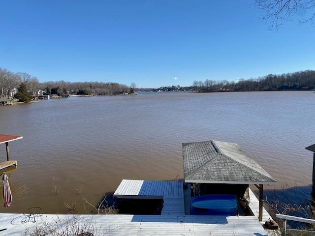 view of dock with a water view