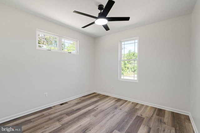 empty room with ceiling fan and wood-type flooring