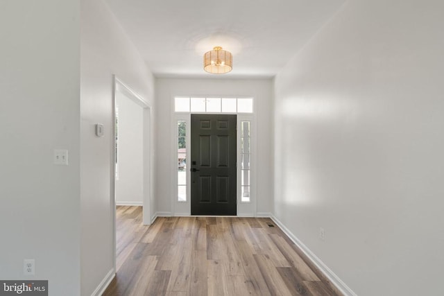 entryway featuring baseboards and wood finished floors