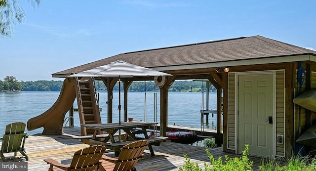 dock area with a water view