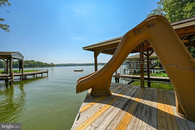 dock area with a water view