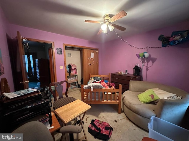 living room with ceiling fan