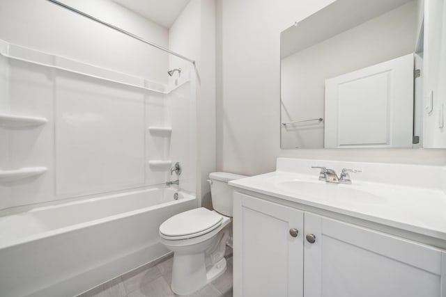 full bathroom featuring shower / bath combination, vanity, and toilet