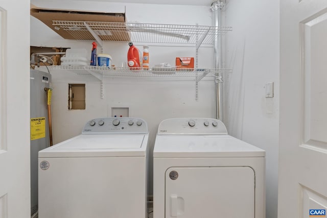 laundry room featuring laundry area, separate washer and dryer, and electric water heater