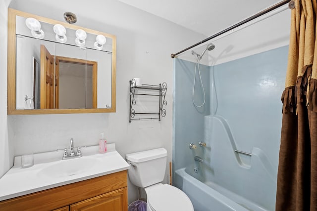 full bathroom with vanity, toilet, and shower / bath combo with shower curtain