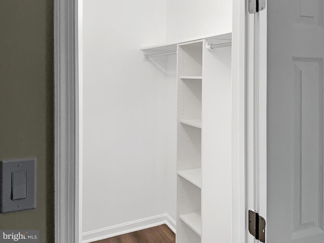 walk in closet featuring dark wood-type flooring