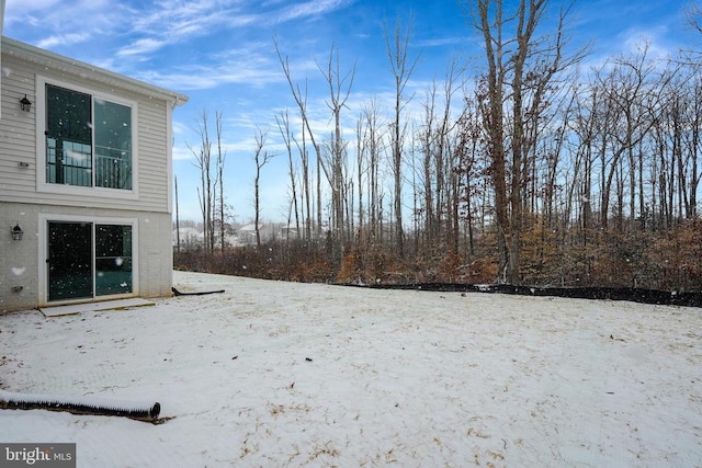 view of yard covered in snow