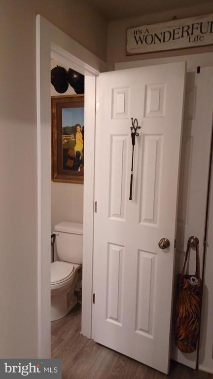 bathroom featuring hardwood / wood-style flooring and toilet