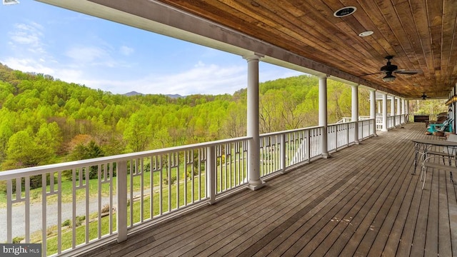 wooden deck featuring ceiling fan